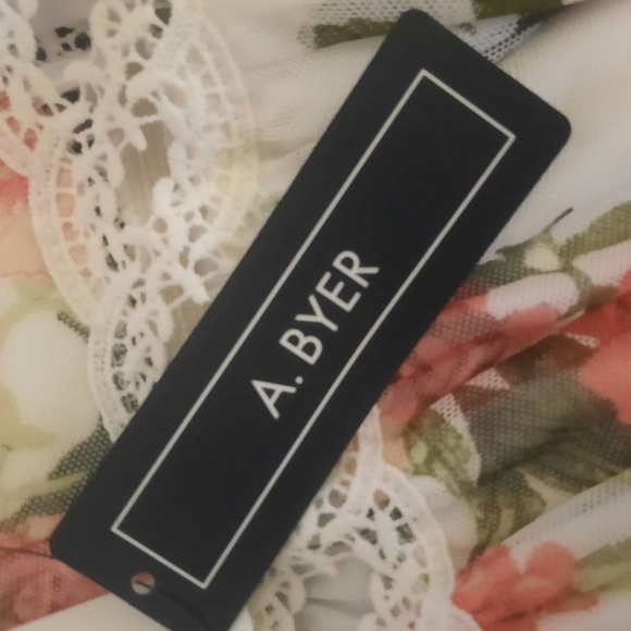 NWT A. Byers scalloped top peachy pink mesh lace waist knee length dress 11 - Picture 11 of 11